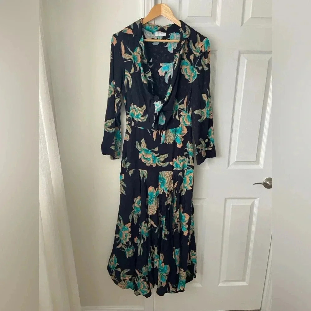 Sandro Paris Blaire Knotted Floral Print Maxi Dress size 38 EU - Picture 3 of 9
